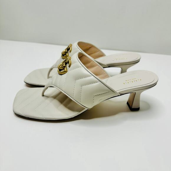 Gucci Marmont Chevron Double G 40/ US 10 Thong Heel Sandals White Leather NIB - Picture 8 of 15
